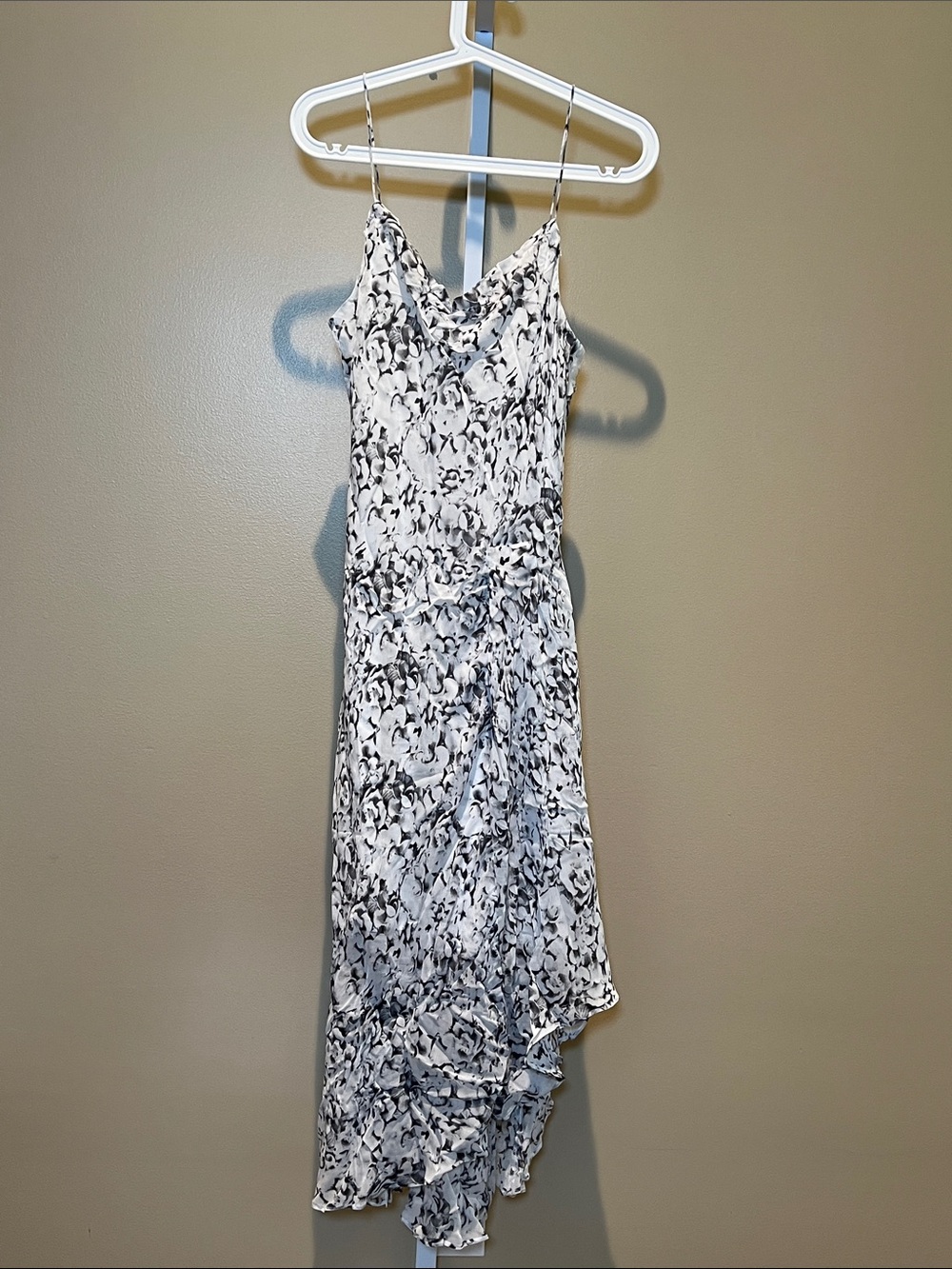 White & Black Floral Slip Dress with Asymmetric Hem